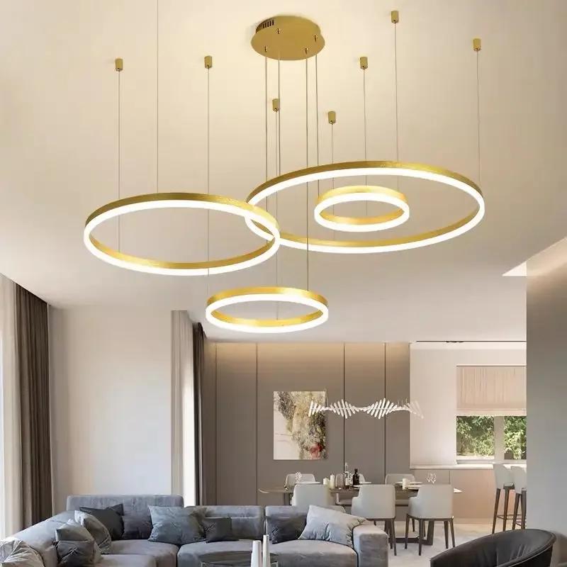 Modern Gold Ring Chandeliers Acrylic LED Hanging Lamp Minimalist Style Pendant Light for Home Living Room Restaurant Decoration Warm White
Modern Gold Ring Chandeliers Acrylic LED Hanging Lamp Minimalist Style Pendant Light for Home Living Room Restaurant Decoration Warm White