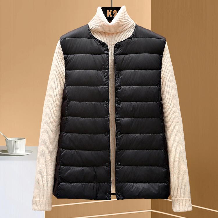 Осенне-зимняя тонкая пуховая куртка для женского жилета, сезонная новинка, жилет с круглым вырезом и внутренней подкладкой, на застежке-крючке в виде лошади, куртка большого размера с пухом белой утки 4XL