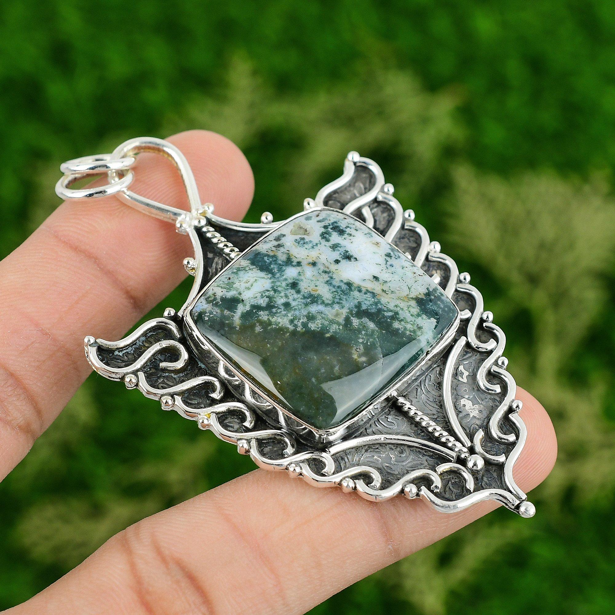 Radiant Solar Moss Agate Gemstone New Handmade Wife Pendant 925 Sterling Silver
Radiant Solar Moss Agate Gemstone New Handmade Wife Pendant 925 Sterling Silver