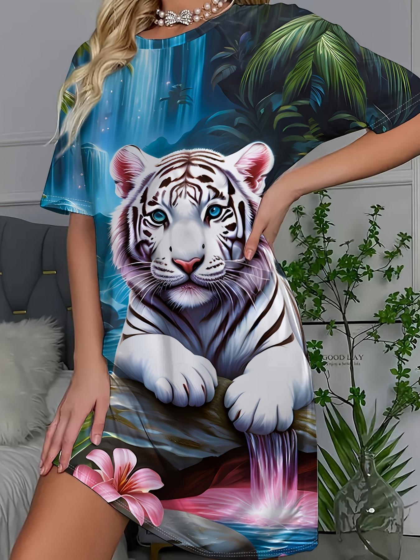 Women s Tiger + Floral Print Round Neck Short Sleeve Casual Dress. Home Dress L дубильна кора
Women s Tiger + Floral Print Round Neck Short Sleeve Casual Dress. Home Dress L дубильна кора