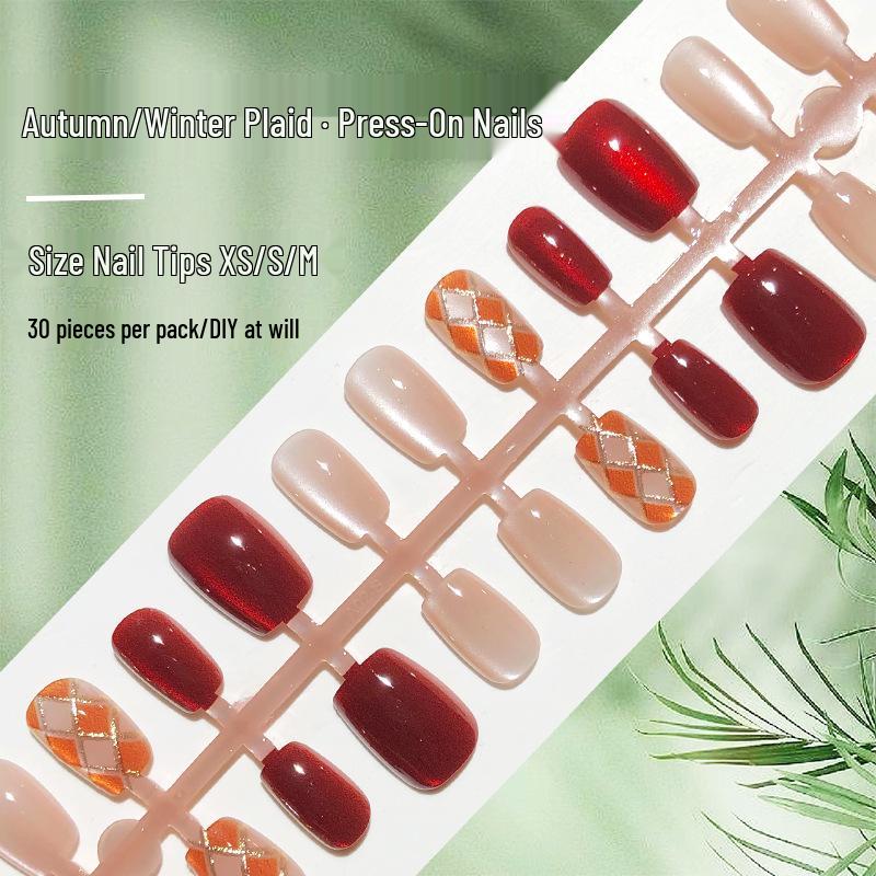 Autumn/Winter Plaid Press-On Nails: Cherry Red Cat Eye Color Block Nail Tips, 30 Pieces
Autumn/Winter Plaid Press-On Nails: Cherry Red Cat Eye Color Block Nail Tips, 30 Pieces