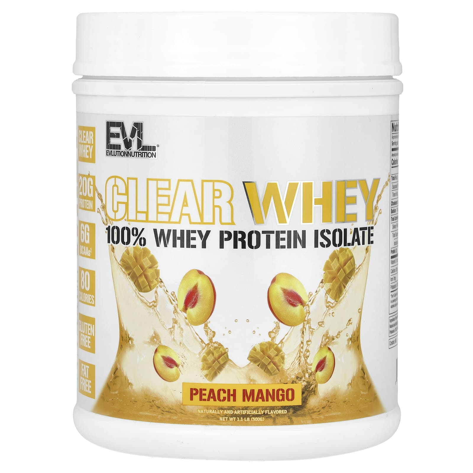 EVLution Nutrition, Clear Whey, 100% Whey Protein Isolate, Peach Mango, 1.1 lb (500 g)
EVLution Nutrition, Clear Whey, 100% Whey Protein Isolate, Peach Mango, 1.1 lb (500 g)