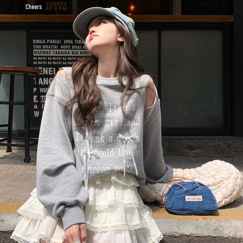 Official Letter Print Bow Cutout Sweatshirt - Original Fabric Quality Large сірий колір
Official Letter Print Bow Cutout Sweatshirt - Original Fabric Quality Large сірий колір