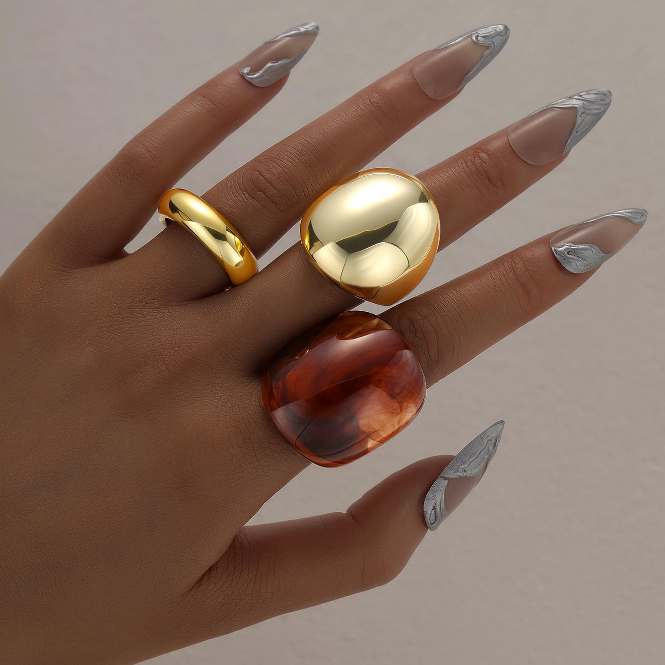 3 Pcs Gold Color Minimalist Chunky Rings Set for Women Fashion Brown Resin Geometric Oversized Statement Ring Daily Wear Jewelry
3 Pcs Gold Color Minimalist Chunky Rings Set for Women Fashion Brown Resin Geometric Oversized Statement Ring Daily Wear Jewelry