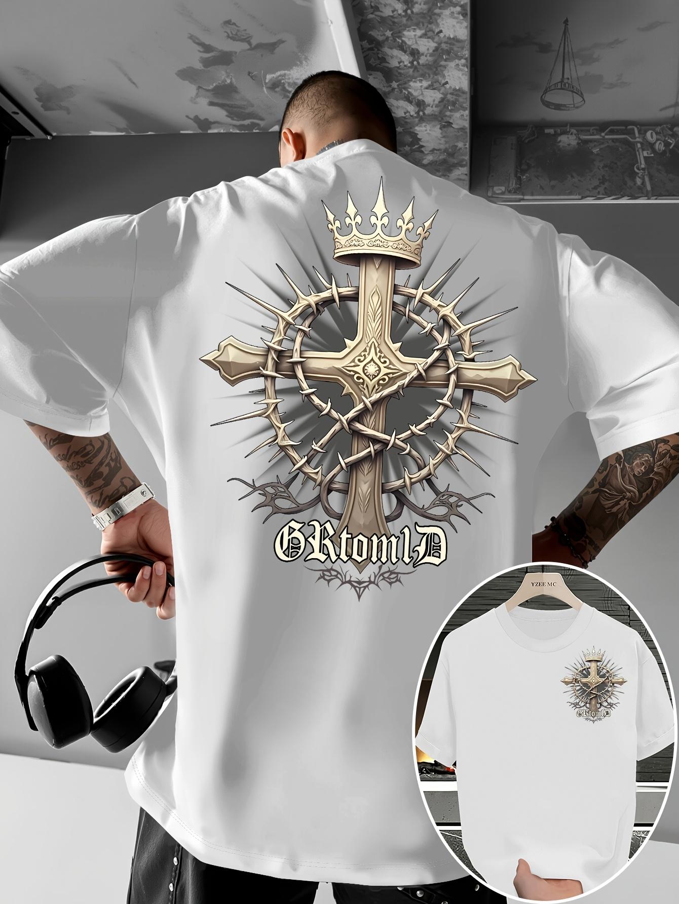 European Size Men s T-shirt with Cross and Crown Print on the Back, Street Style, Suitable for Daily Casual Wear,Crew Neck Short-sleeve T-shirt, 4XL білий
European Size Men s T-shirt with Cross and Crown Print on the Back, Street Style, Suitable for Daily Casual Wear,Crew Neck Short-sleeve T-shirt, 4XL білий
