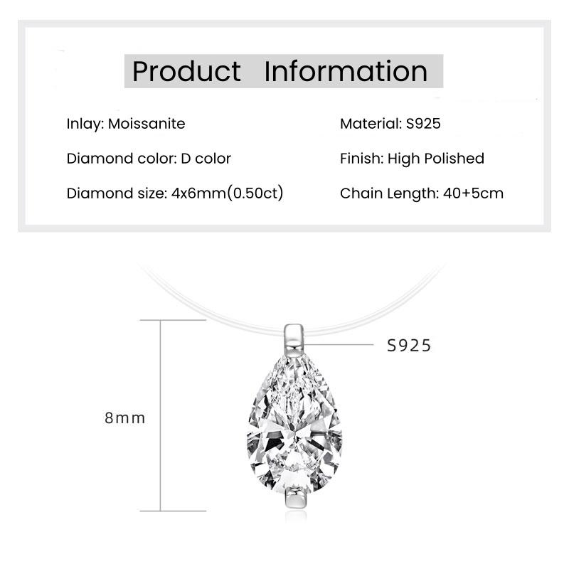 IOGOU 925 Silver 0.5CT 1CT Pear Cut Moissanite Solitaire Diamond Pendant Necklace for Women Invisible Fish Line Chain Jewelry
IOGOU 925 Silver 0.5CT 1CT Pear Cut Moissanite Solitaire Diamond Pendant Necklace for Women Invisible Fish Line Chain Jewelry