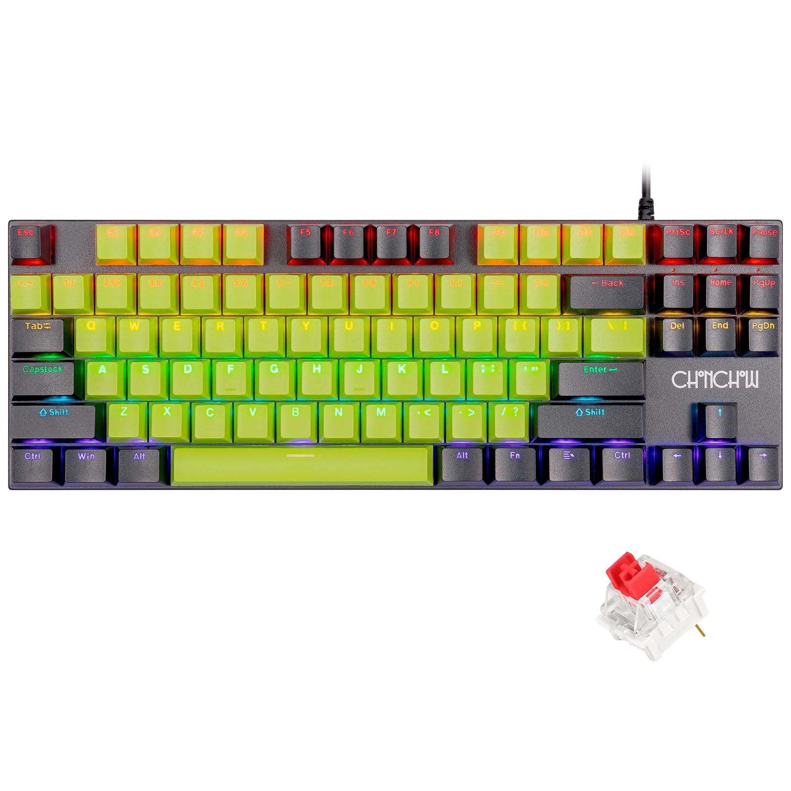 CHONCHOW Gaming Keyboard Red Axis Key RGB Mechanical Keyboard with LED Backlight Compatible with Wired Numeric Keypad 87 Keys All Keys 26 Light Modes
CHONCHOW Gaming Keyboard Red Axis Key RGB Mechanical Keyboard with LED Backlight Compatible with Wired Numeric Keypad 87 Keys All Keys 26 Light Modes