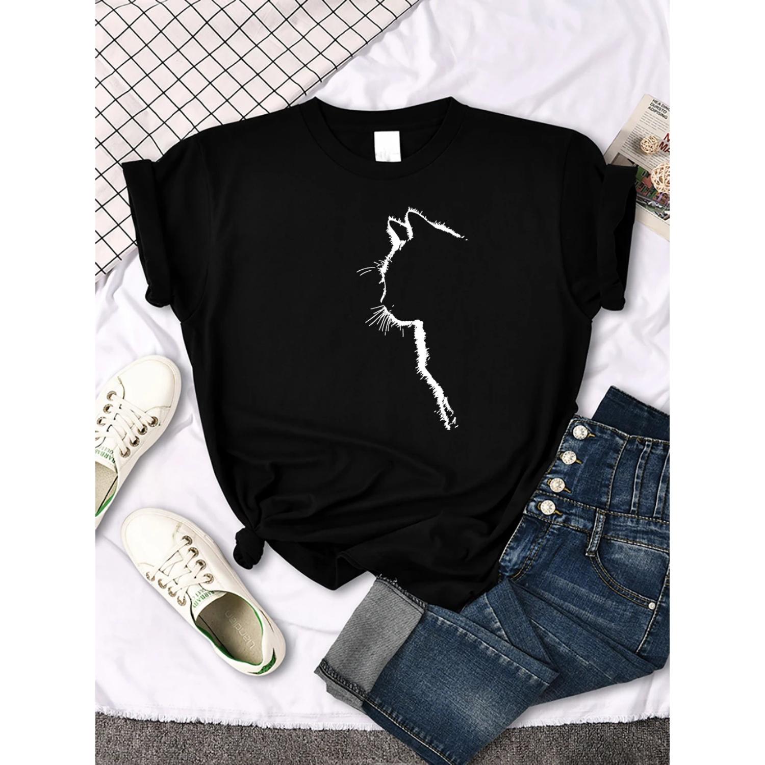 Simple Lines White Cat Printing Women T Shirt Fashion Casual Tshirt Street Loose Short Sleeve Breathable Soft T-Shirt Female S чёрный
Simple Lines White Cat Printing Women T Shirt Fashion Casual Tshirt Street Loose Short Sleeve Breathable Soft T-Shirt Female S чёрный