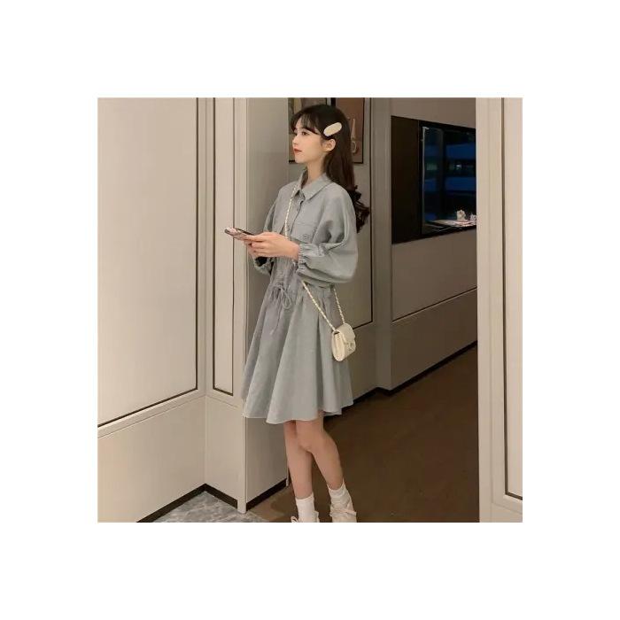 Autumn Korean version of autumn clothing POLO collar drawstring waist thin small A-shaped long-sleeved dress women s skirt 2XL
Autumn Korean version of autumn clothing POLO collar drawstring waist thin small A-shaped long-sleeved dress women s skirt 2XL