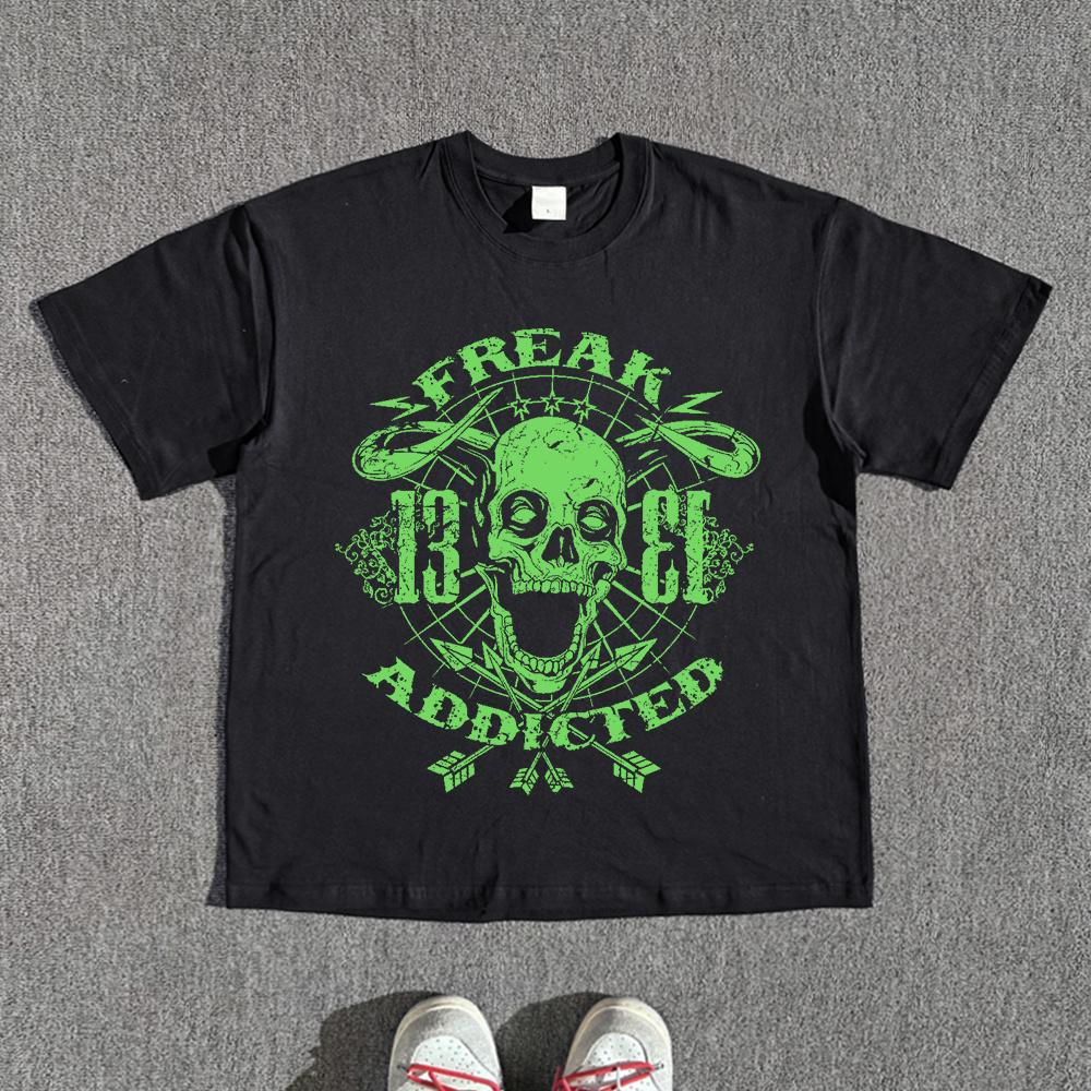 High Street Trendy Fluorescent Green Skull Design Shortsleeved Tshirt with A Sense of Style and Fun L
High Street Trendy Fluorescent Green Skull Design Shortsleeved Tshirt with A Sense of Style and Fun L