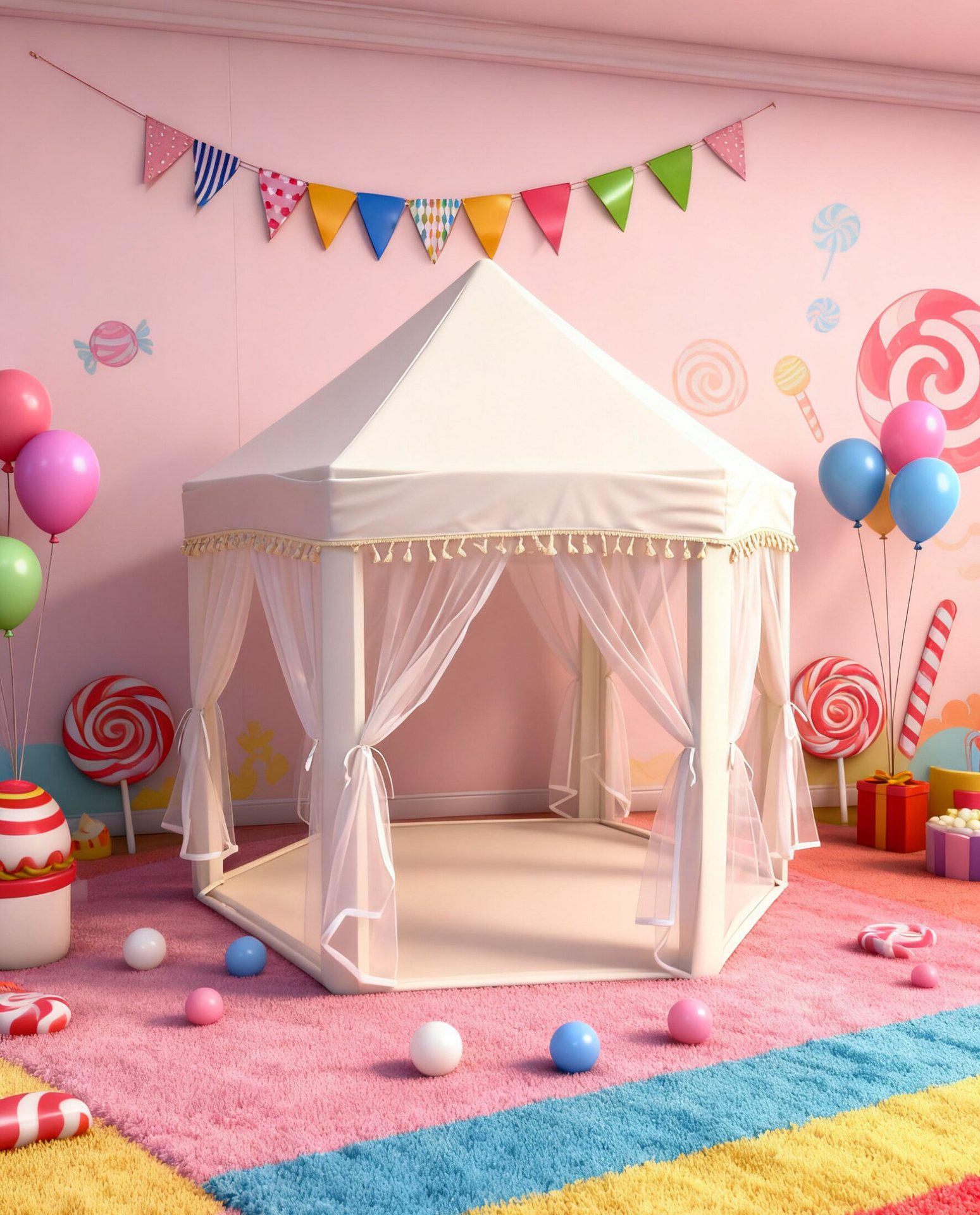 Indoor White Princess Toy Castle Tent with Tassels, Cotton Canvas Hexagonal Playhouse for Children
Indoor White Princess Toy Castle Tent with Tassels, Cotton Canvas Hexagonal Playhouse for Children