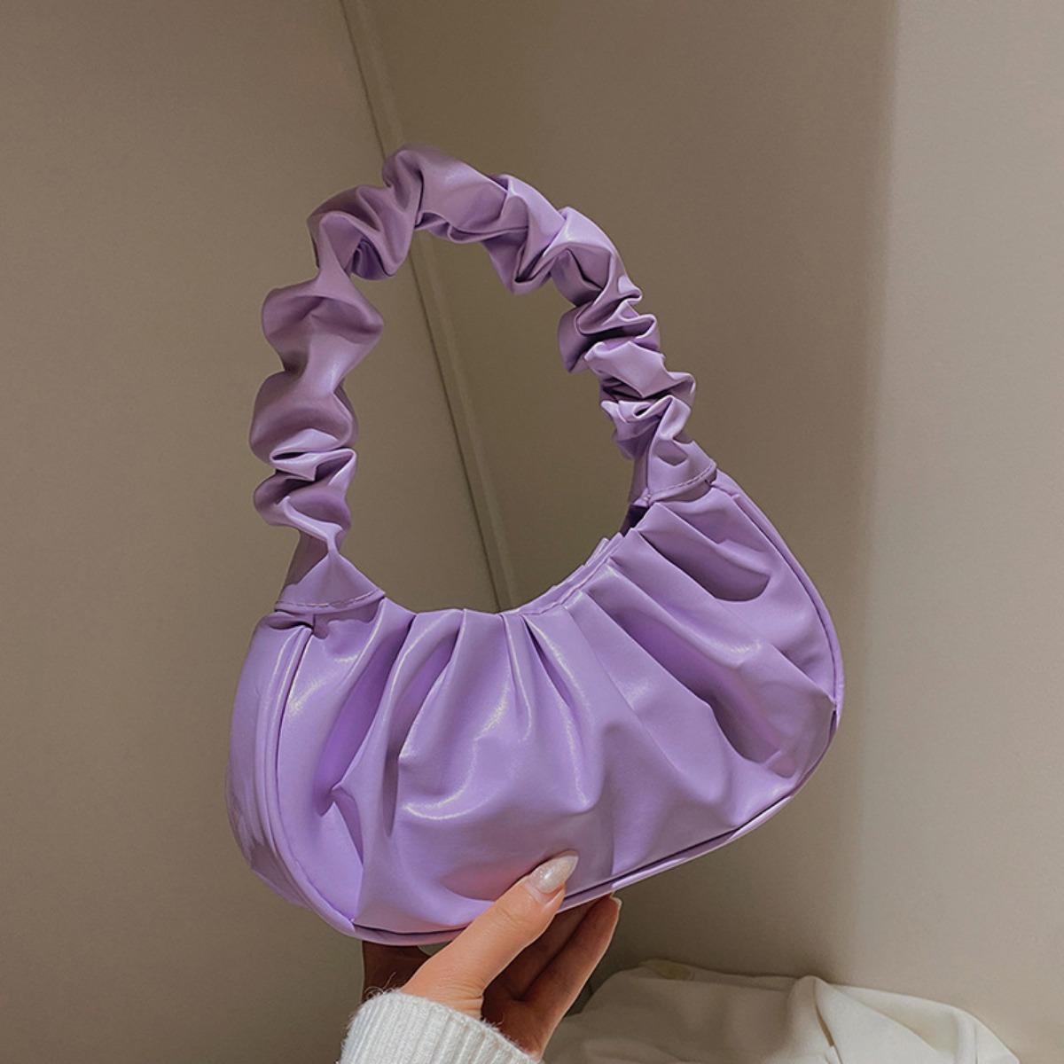 Корейская версия женской сумки однотонная облачная плиссированная сумка простая женская сумка подмышку милая сумка через плечо фиолетовый