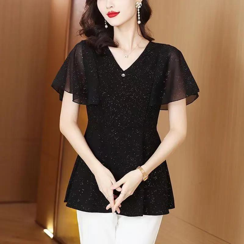 Женский новый летний топ с коротким рукавом, черного цвета, с V-образным вырезом, высококлассный, модный, универсальный, в повседневном стиле, как у мамы. M чёрный
Женский новый летний топ с коротким рукавом, черного цвета, с V-образным вырезом, высококлассный, модный, универсальный, в повседневном стиле, как у мамы. M чёрный