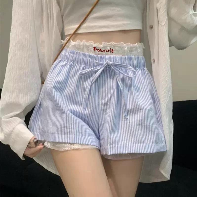 Korean-style Solid Color Embroidered Lace Base Stacked Shorts Women s Design Loose Striped L
Korean-style Solid Color Embroidered Lace Base Stacked Shorts Women s Design Loose Striped L