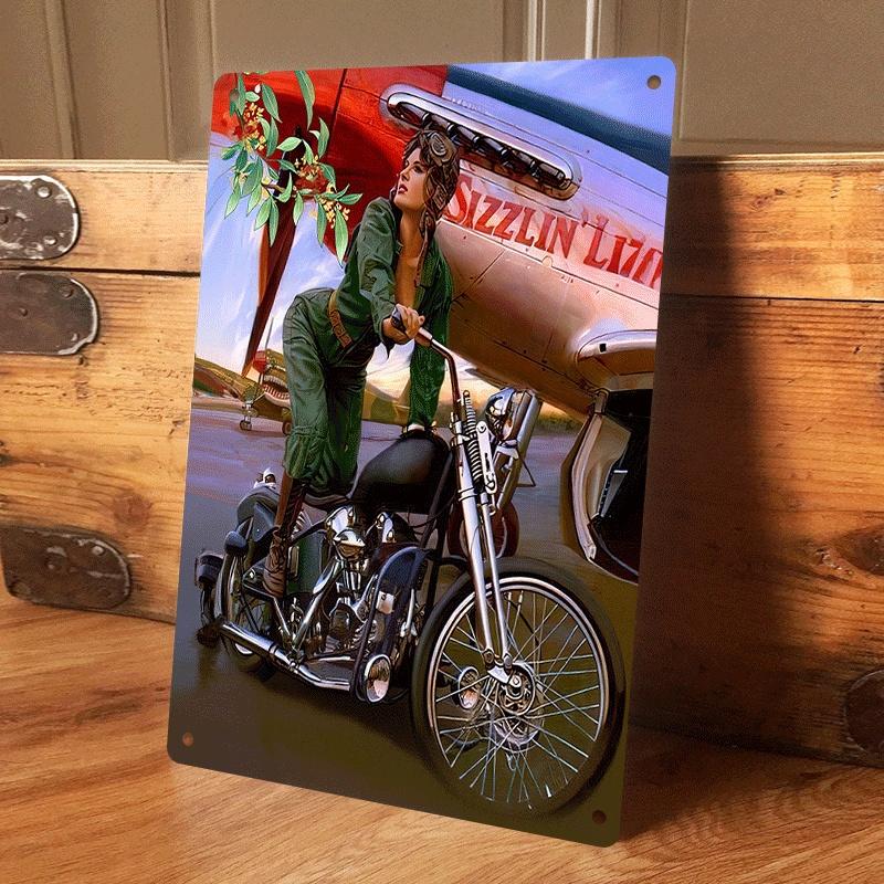 1 piece: Vintage motorcycle and female tin painting, American retro bar/cafe decorative wall hanging, living room/bedroom art pl (as the picture,20x30cm)
1 piece: Vintage motorcycle and female tin painting, American retro bar/cafe decorative wall hanging, living room/bedroom art pl (as the picture,20x30cm)