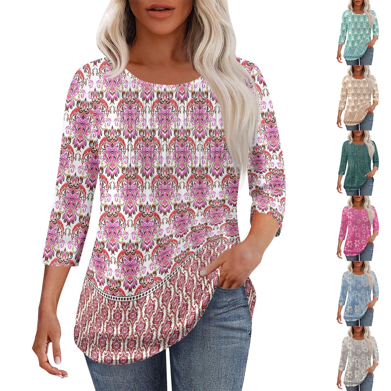 Women s Fashionable Casual Pleated Round Neck Casual Floral Print Seven Quarter Sleeved T-shirt Top XL
Women s Fashionable Casual Pleated Round Neck Casual Floral Print Seven Quarter Sleeved T-shirt Top XL