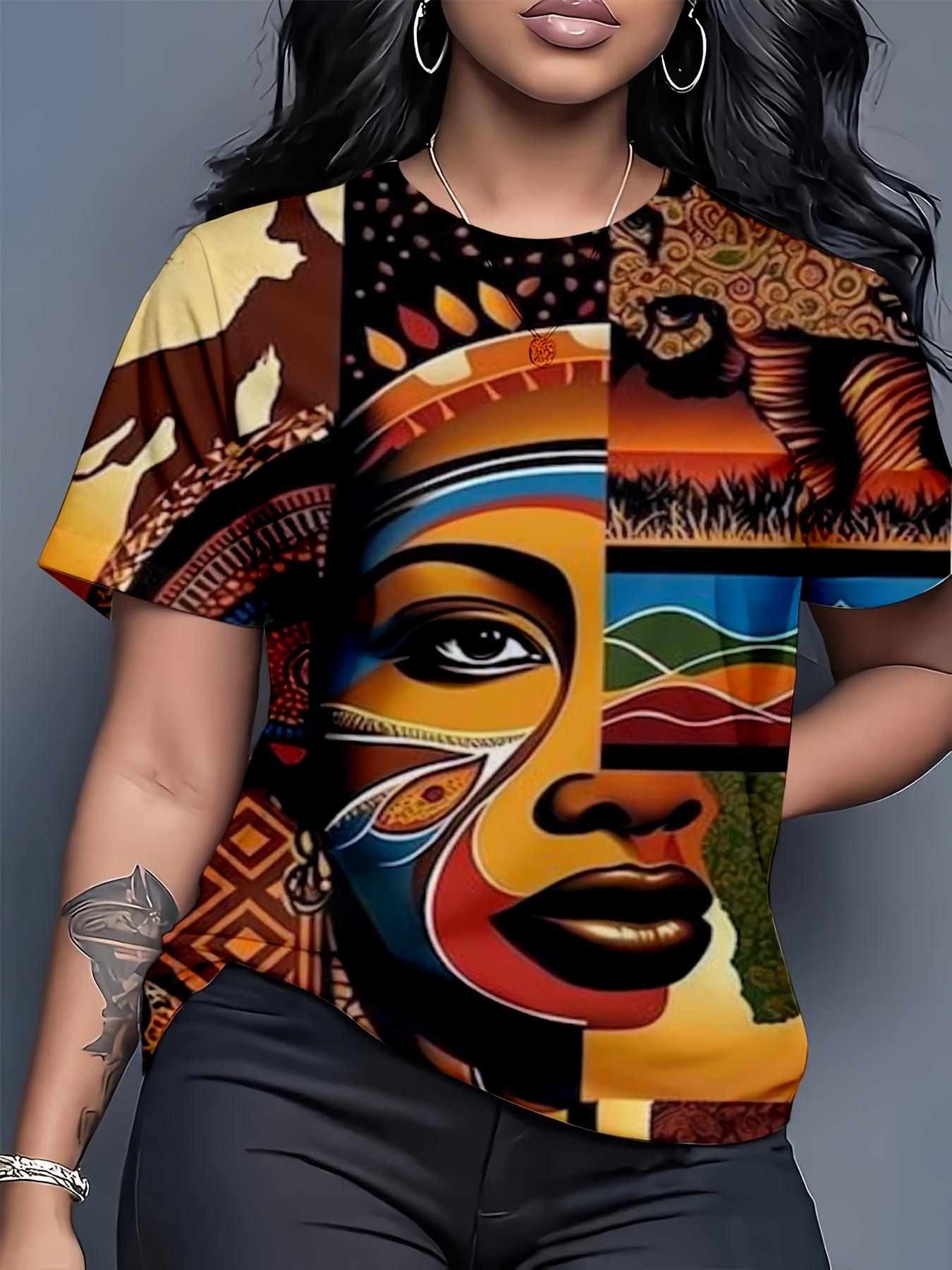 Women S Round Neck Short Sleeve T-Shirt Multi-Color African Woman And Elephant Print Full Print Casual Juneteenth M дубильна кора
Women S Round Neck Short Sleeve T-Shirt Multi-Color African Woman And Elephant Print Full Print Casual Juneteenth M дубильна кора