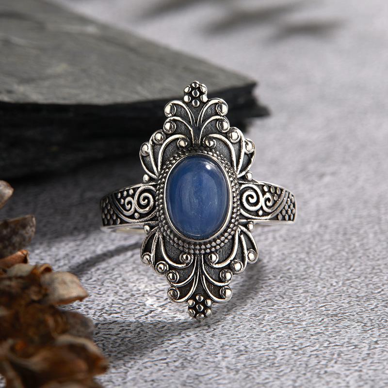 Retro Personality S925 Sterling Silver Inlaid Natural Blue Gold Kyanite Color Baotai Silver Ring Female Nepalese Style Open Ring
Retro Personality S925 Sterling Silver Inlaid Natural Blue Gold Kyanite Color Baotai Silver Ring Female Nepalese Style Open Ring