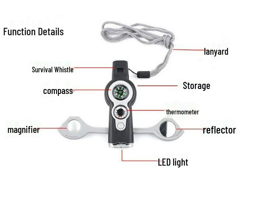 7-in-1 Multi-Function Outdoor Survival Whistle with Thermometer & Reflector сірий колір
7-in-1 Multi-Function Outdoor Survival Whistle with Thermometer & Reflector сірий колір