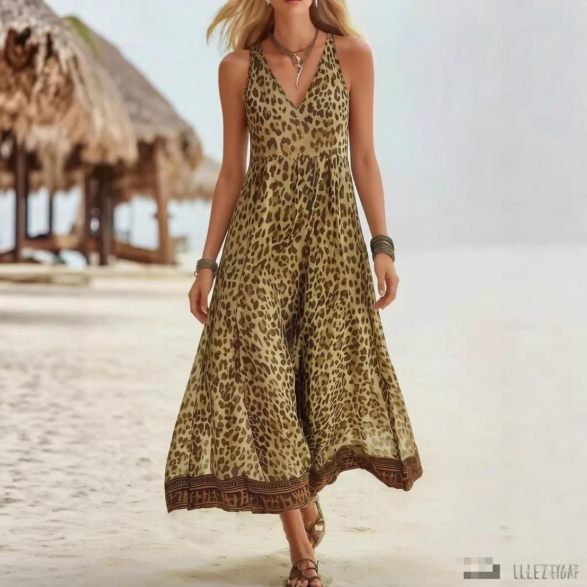 Women Sleeveless Leopard Print V Neck Maxi Dress with Trim Detail Green Beach Dress XXXL
Women Sleeveless Leopard Print V Neck Maxi Dress with Trim Detail Green Beach Dress XXXL