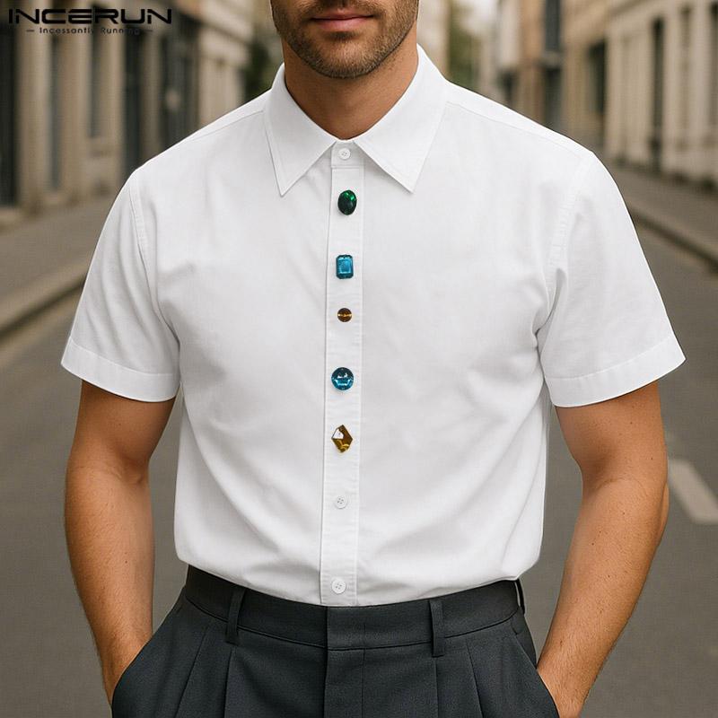 INCERUN Men Summer Lapel Short Sleeve Acrylic Diamonds Buttons Casual Office Shirts S
INCERUN Men Summer Lapel Short Sleeve Acrylic Diamonds Buttons Casual Office Shirts S