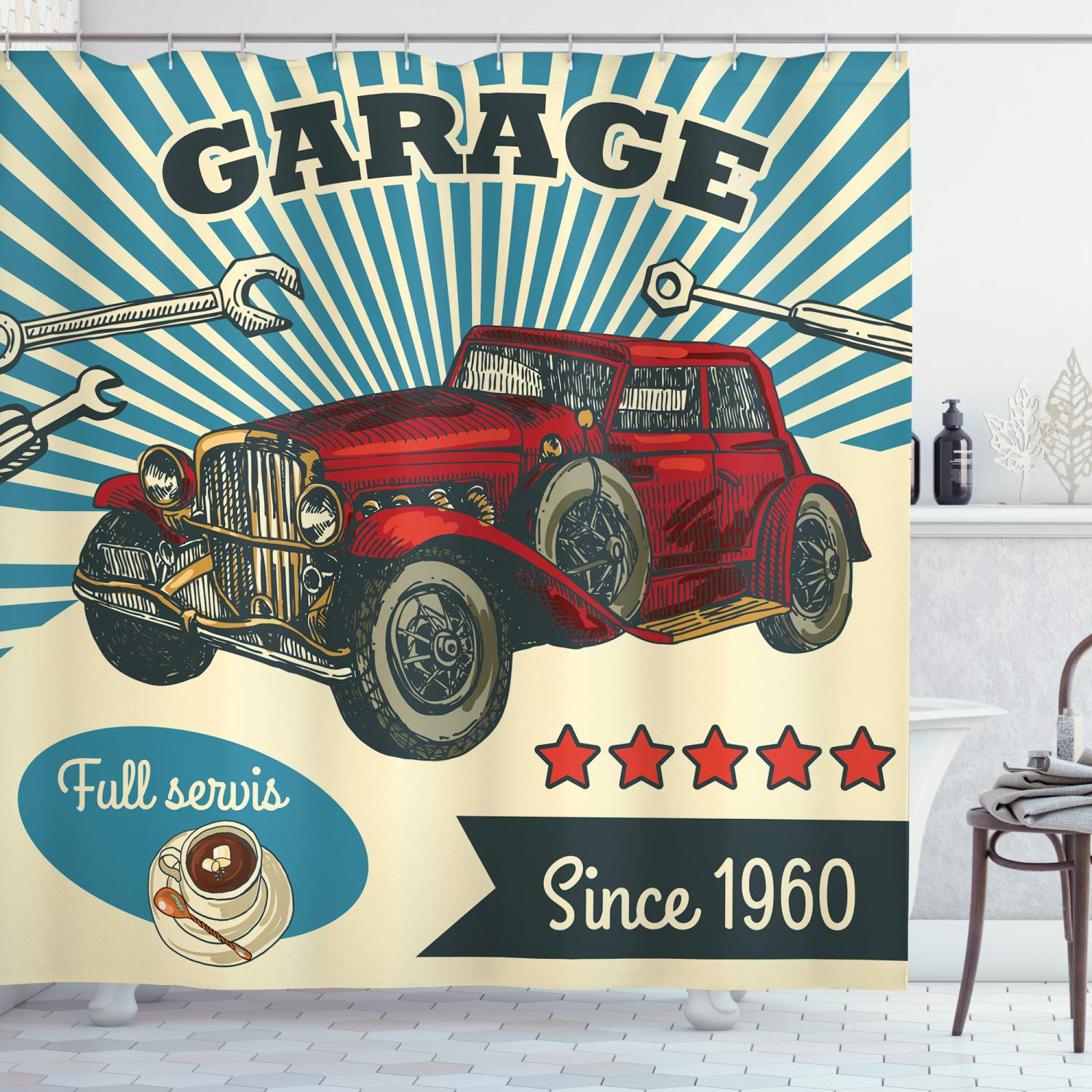Vintage Car Shower Curtain,Nostalgic Car Garage Service and Repair Store Phrase Dated Faded Waterproof Fabric Bathroom Curtain W90xH180cm(35x70 in)
Vintage Car Shower Curtain,Nostalgic Car Garage Service and Repair Store Phrase Dated Faded Waterproof Fabric Bathroom Curtain W90xH180cm(35x70 in)