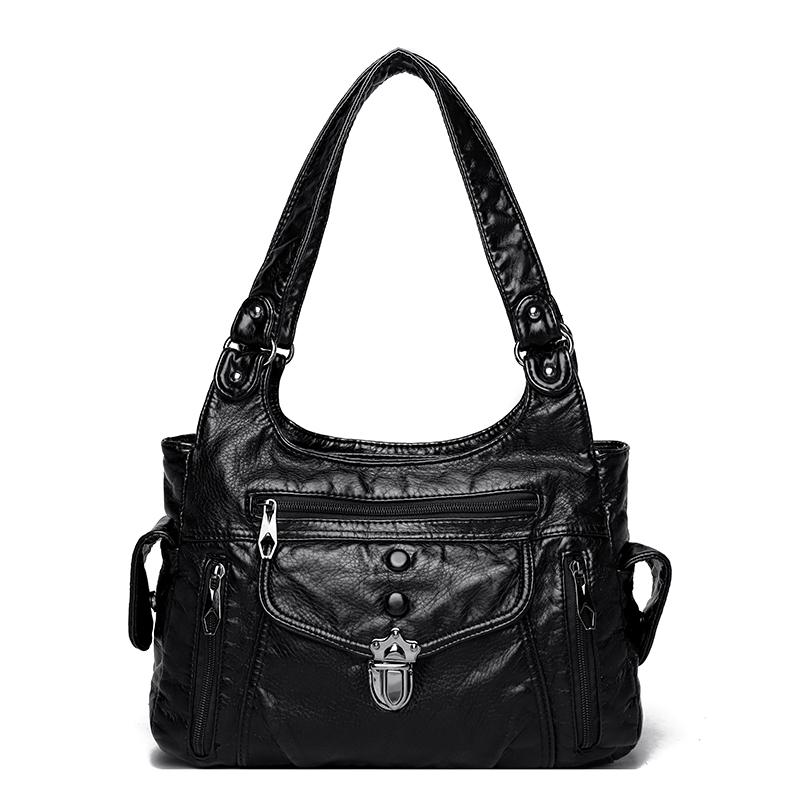 Женская ретро вместительная сумка через плечо женская роскошная черная классическая сумка через плечо качественная кожаная женская большая сумка-тоут для поездок на работу чёрный