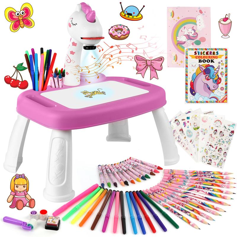 Drawing Projector for Kids, Drawing Board with Music, Color Pens, Pencils, Crayons, Scrapbook, Sticker Book, Unicorn Stickers, Stamps, Ideal Toy for Unicorn Drawing Kit
Drawing Projector for Kids, Drawing Board with Music, Color Pens, Pencils, Crayons, Scrapbook, Sticker Book, Unicorn Stickers, Stamps, Ideal Toy for Unicorn Drawing Kit