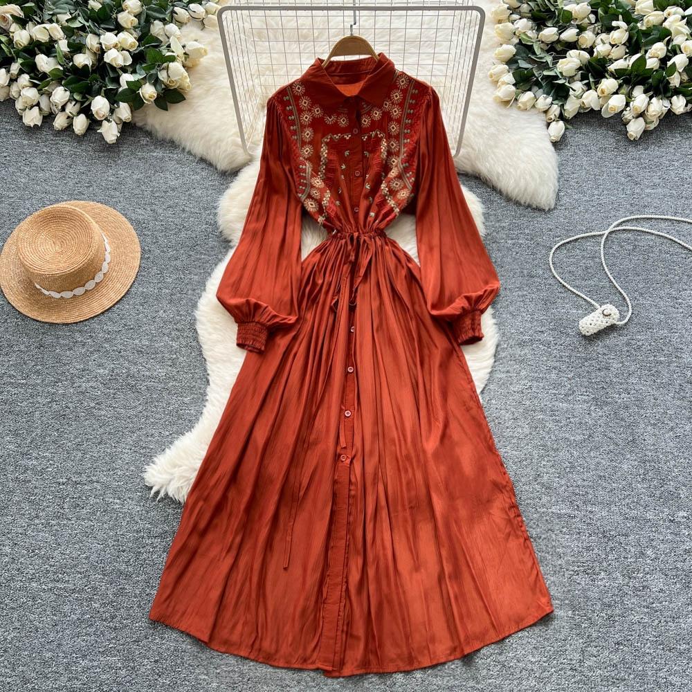Retro Embroidery Collar Lantern Sve Waist Cinching Slimming Single Button High Waist A-Line Summer Dress One size fits all помаранчевий
Retro Embroidery Collar Lantern Sve Waist Cinching Slimming Single Button High Waist A-Line Summer Dress One size fits all помаранчевий