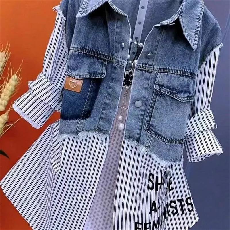 Женская джинсовая куртка Fake Two Denim Shirts Весна Осень Повседневная мода Joker Stitching Striped Tops Coat Female L
Женская джинсовая куртка Fake Two Denim Shirts Весна Осень Повседневная мода Joker Stitching Striped Tops Coat Female L