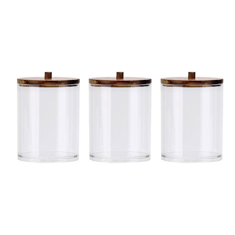 Round Cosmetic Organizers With Natural Wooden Top Transparent Bathroom Storage Container with Wooden Tray
Round Cosmetic Organizers With Natural Wooden Top Transparent Bathroom Storage Container with Wooden Tray