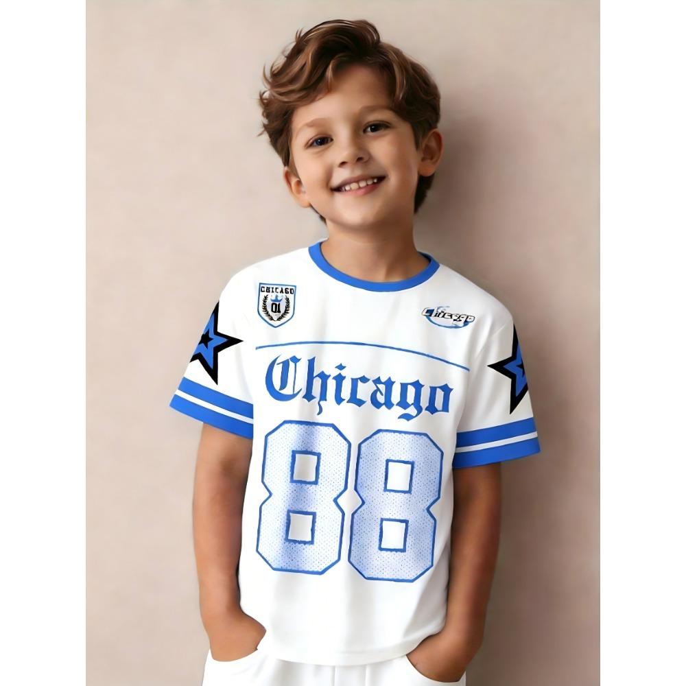 Round neck T-shirts for boys and girls, American style sports T-shirts, casual short-sleeved T-shirts for boys. 160
Round neck T-shirts for boys and girls, American style sports T-shirts, casual short-sleeved T-shirts for boys. 160