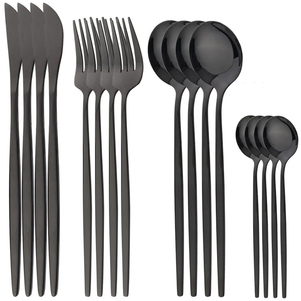 16Pcs Dinnerware Set Stainless Steel Cutlery Set Kitchen Black Knife Fork Tea Spoon Dinner Set Flatware Mirror Tableware Set
16Pcs Dinnerware Set Stainless Steel Cutlery Set Kitchen Black Knife Fork Tea Spoon Dinner Set Flatware Mirror Tableware Set