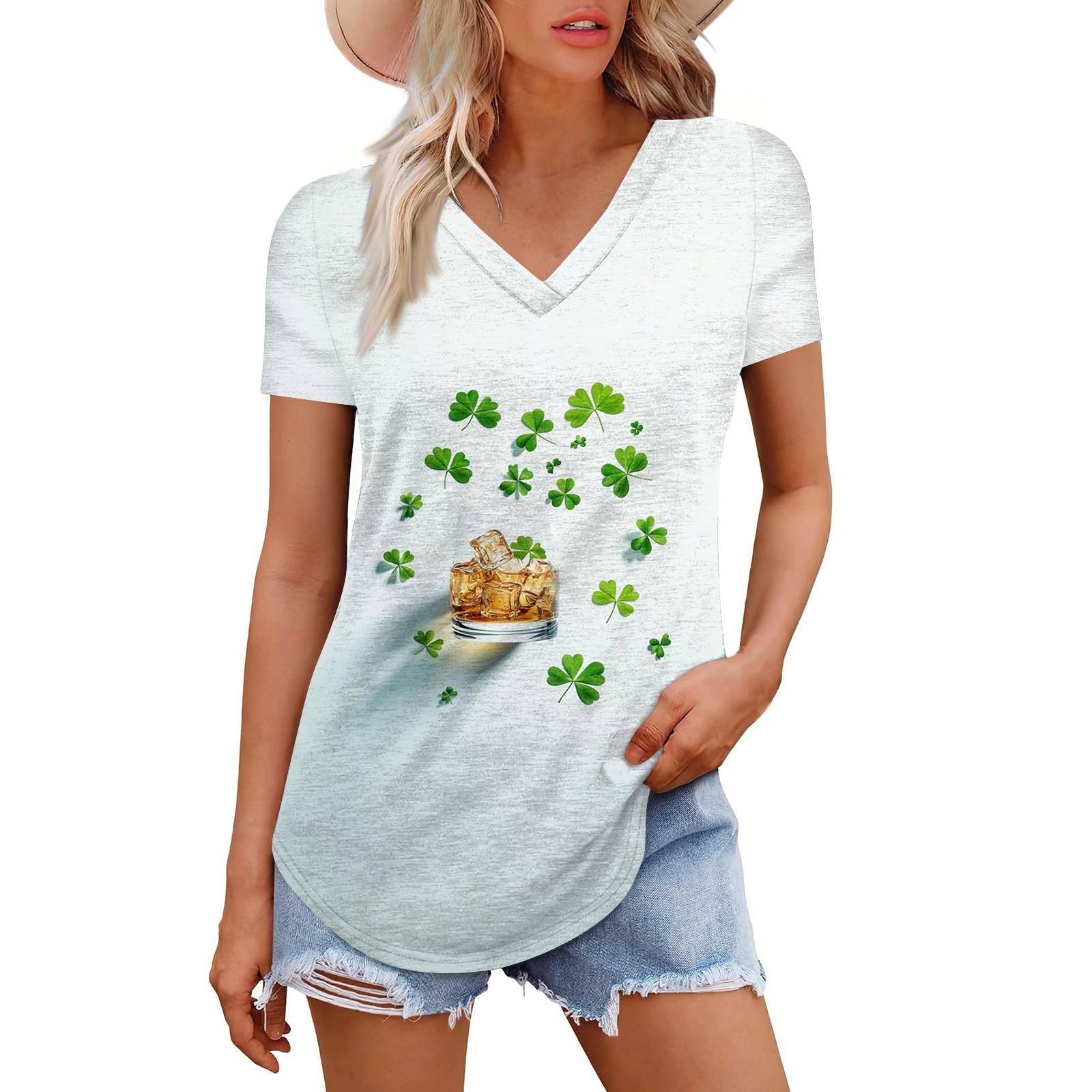 Жіноча мода повсякденна з коротким рукавом і принтом у чотири листи. Футболка до Дня Патріка. Сорочка. Темпераментна сорочка. Верх із v-подібним вирізом XL білий
Жіноча мода повсякденна з коротким рукавом і принтом у чотири листи. Футболка до Дня Патріка. Сорочка. Темпераментна сорочка. Верх із v-подібним вирізом XL білий