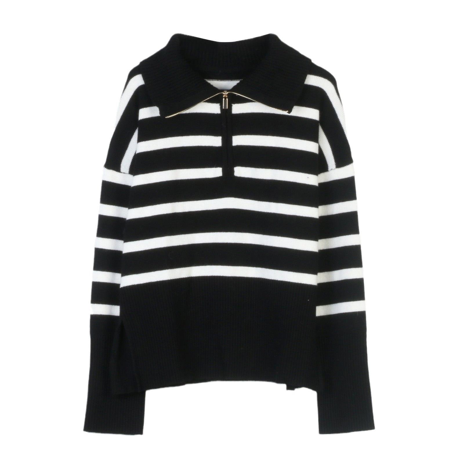 2024 Autumn French Chic Black & White Striped Half-Zip Turn-Down Collar Pullover Sweater for Women Small
2024 Autumn French Chic Black & White Striped Half-Zip Turn-Down Collar Pullover Sweater for Women Small