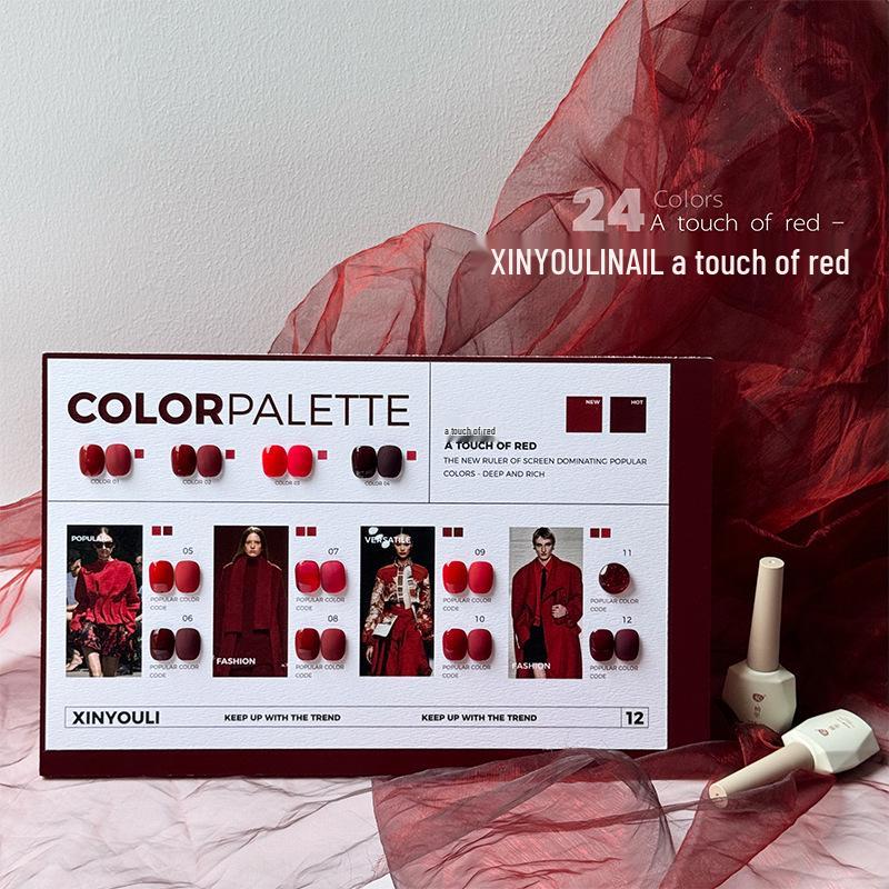 Xin Youli Beauty Expo 2024: 12 Trending Nail Colors Set - Vibrant New Year Red & Cherry Red.
Xin Youli Beauty Expo 2024: 12 Trending Nail Colors Set - Vibrant New Year Red & Cherry Red.