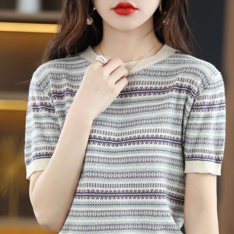 Crew Neck Striped Short-sleeved Summer New Loose Fashion Versatile and Thin Bottom T-shirt Short-sleeved Top S
Crew Neck Striped Short-sleeved Summer New Loose Fashion Versatile and Thin Bottom T-shirt Short-sleeved Top S