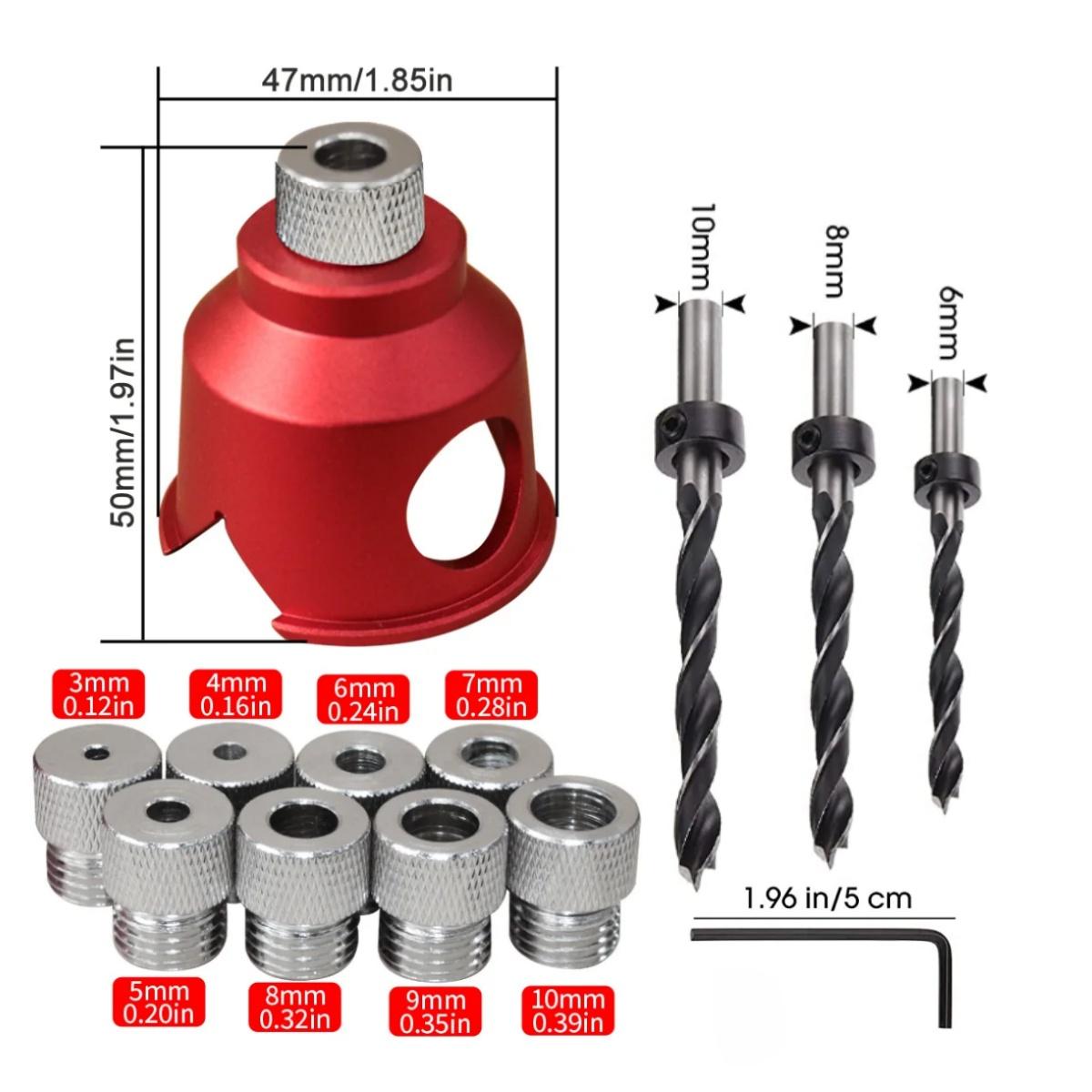 Straight Hole Drilling Positioner 3-10mm Aluminum Pocket Hole Jig W/ 8 Drill Bushing & 3 Drill Bit Dowel Splicing Drilling Guide
Straight Hole Drilling Positioner 3-10mm Aluminum Pocket Hole Jig W/ 8 Drill Bushing & 3 Drill Bit Dowel Splicing Drilling Guide