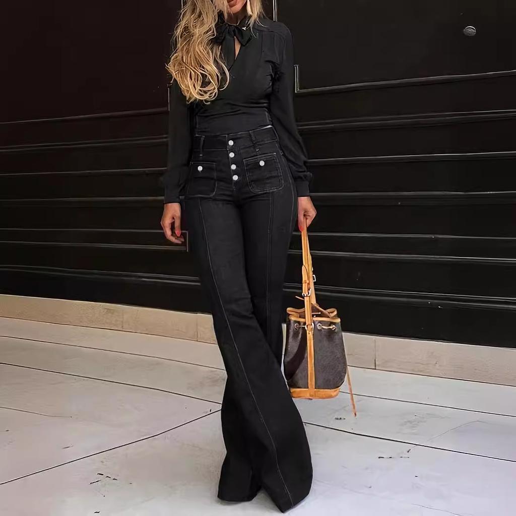 Весенние европейско-американские джинсы с высокой талией на пряжке для женщин, облегающие и стильные брюки-клеш 2XL
Весенние европейско-американские джинсы с высокой талией на пряжке для женщин, облегающие и стильные брюки-клеш 2XL