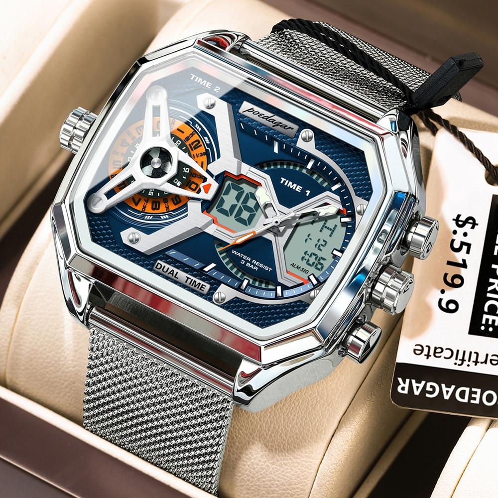 Fashion Men Clock Rectangle Waterproof Date Week LED Man Watch Electronic Mesh Stainless Steel Quartz Watches
Fashion Men Clock Rectangle Waterproof Date Week LED Man Watch Electronic Mesh Stainless Steel Quartz Watches