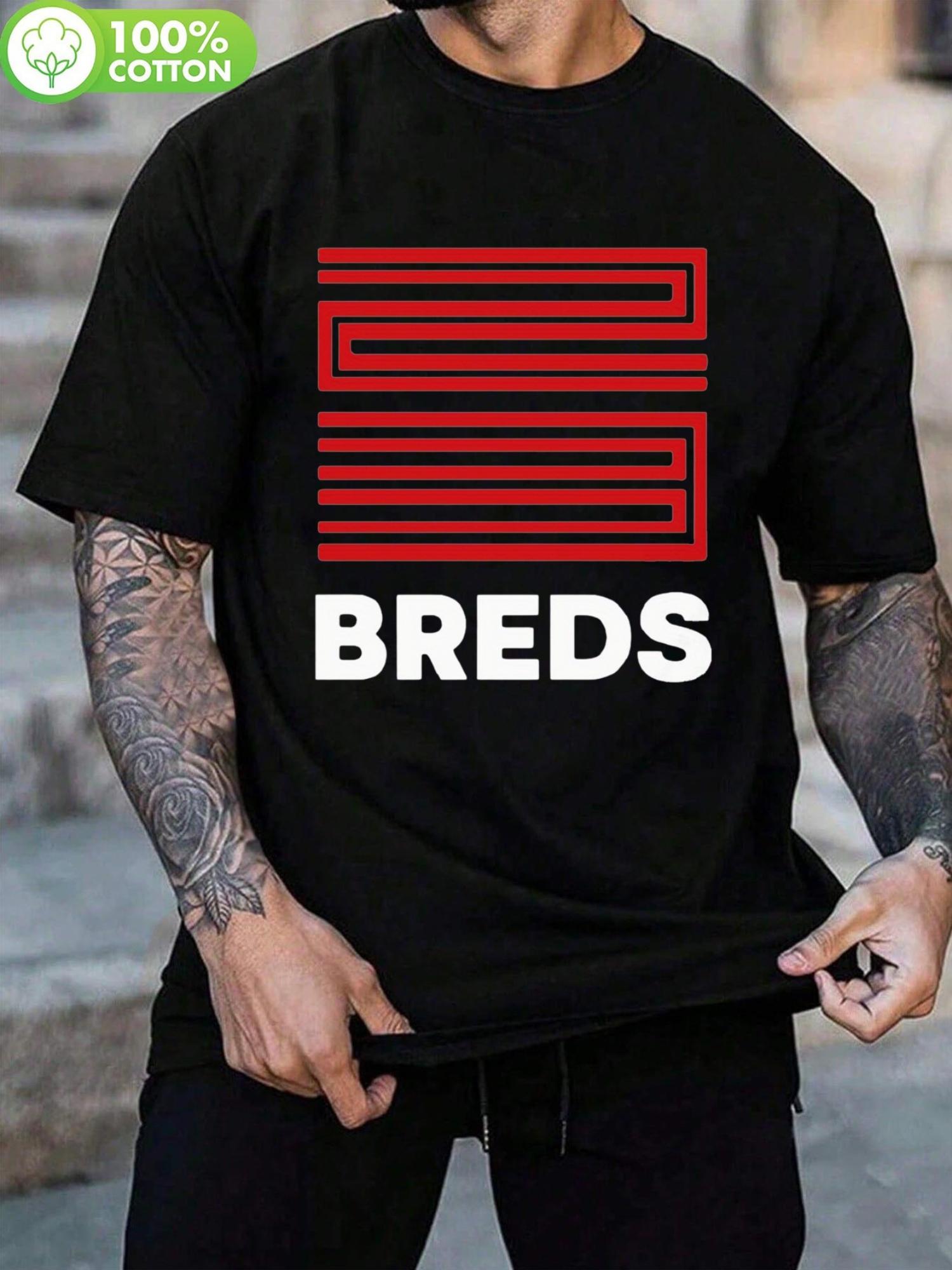 Plus Size Cotton Crew Neck T-shirt - Black with Red & White Stripes & Bold BREEDS Graphic Print S
Plus Size Cotton Crew Neck T-shirt - Black with Red & White Stripes & Bold BREEDS Graphic Print S