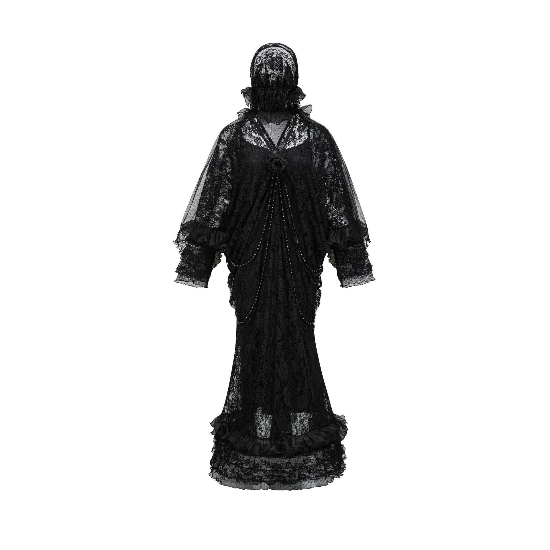 Новый стиль литературная и элегантная длинная юбка вуаль сетчатая юбка на подтяжках комплект из трех предметов V-образный вырез длинный рукав свадебное платье One Size чёрный