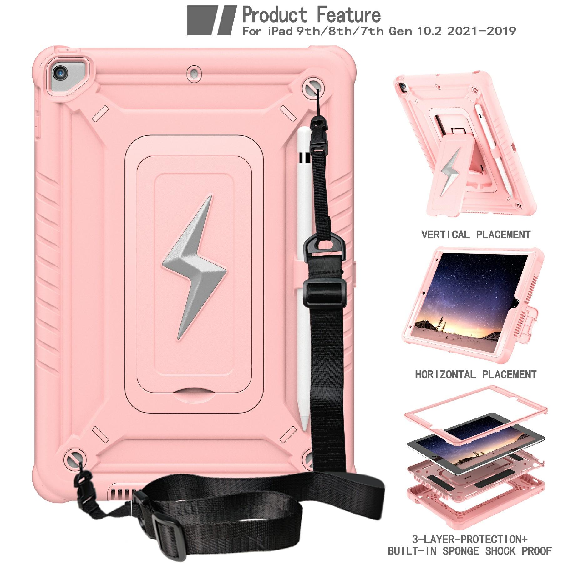 Tablet Case For iPad 10.2 (2021)/(2020)/(2019)/Pro 10.5-inch (2017) Kickstand PC+Silicone Cover with Shoulder Strap Black+Rose
Tablet Case For iPad 10.2 (2021)/(2020)/(2019)/Pro 10.5-inch (2017) Kickstand PC+Silicone Cover with Shoulder Strap Black+Rose