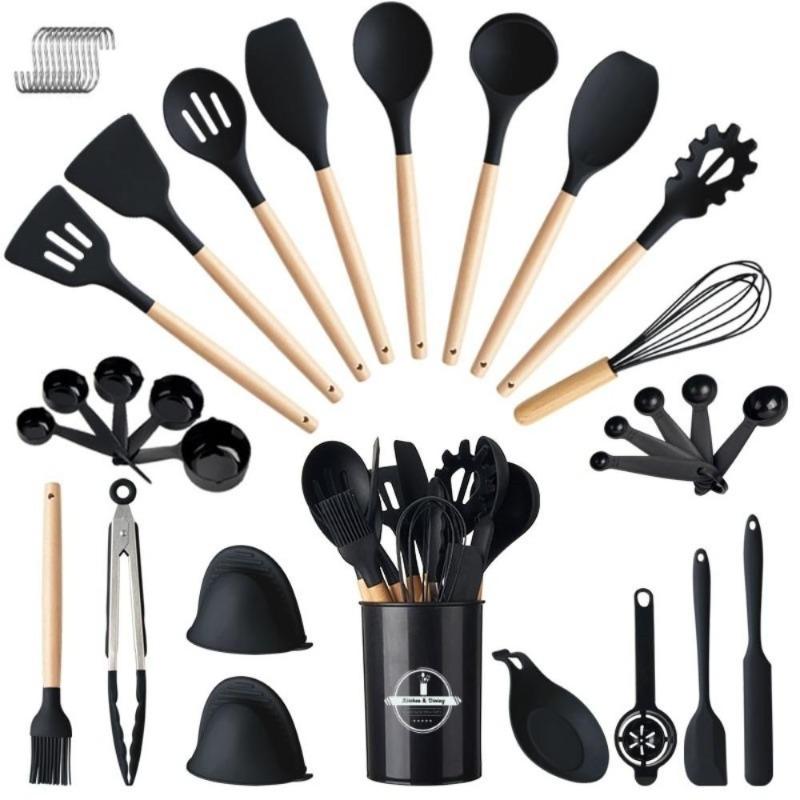 29 Pcs Non-stick Silicone Cooking Kitchen Utensils Spatula Set with Holder, Woodle Handle Heat Resistant Silicone Kitchen Gadgets Utensil Set
29 Pcs Non-stick Silicone Cooking Kitchen Utensils Spatula Set with Holder, Woodle Handle Heat Resistant Silicone Kitchen Gadgets Utensil Set