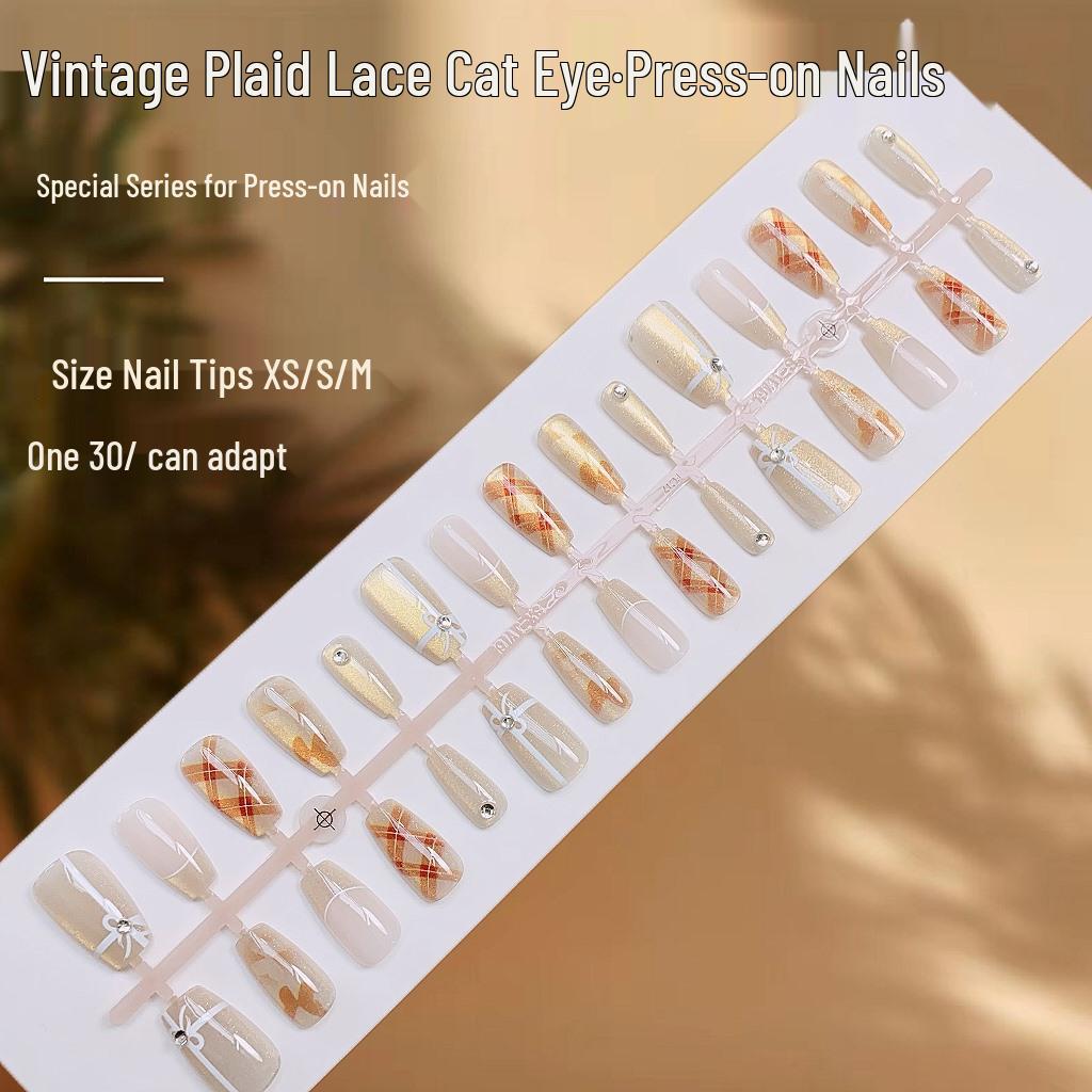 Exquisite Retro Plaid Lace Cat Eye Luxury False Nails - Wearable Finished Nail Pieces
Exquisite Retro Plaid Lace Cat Eye Luxury False Nails - Wearable Finished Nail Pieces