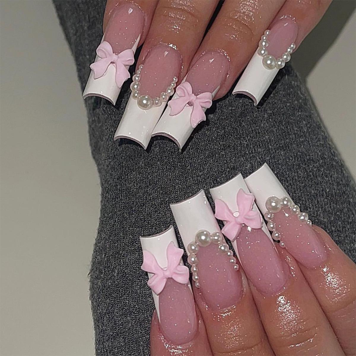 European & American Pearl Bowknot Long Water Pipe Wearable False Nails - Light Luxury & Removable Nail Art Pieces
European & American Pearl Bowknot Long Water Pipe Wearable False Nails - Light Luxury & Removable Nail Art Pieces