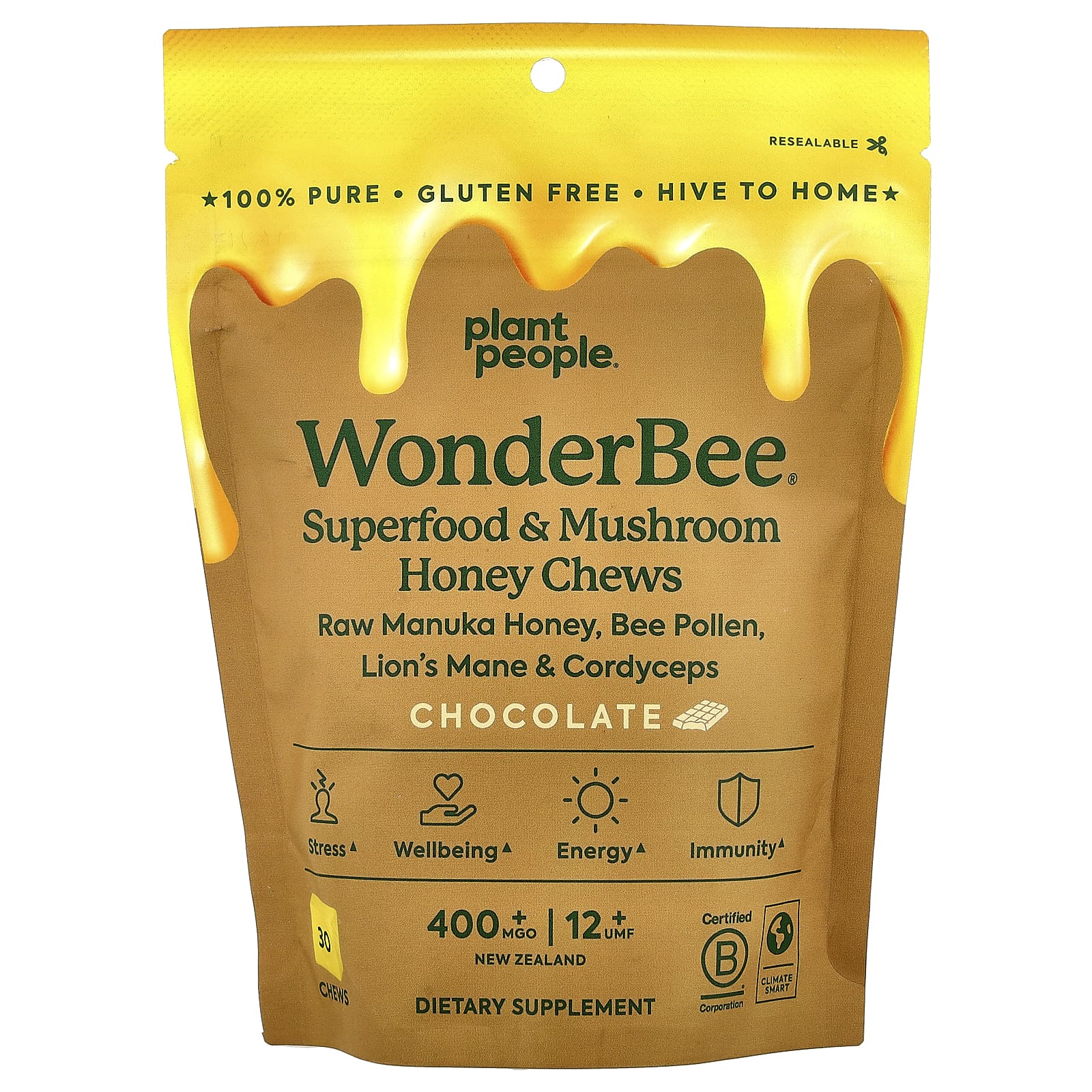 Wonderbee® Superfood & Mushroom Honey Chews, Chocolate, 30 Chews 
Wonderbee® Superfood & Mushroom Honey Chews, Chocolate, 30 Chews