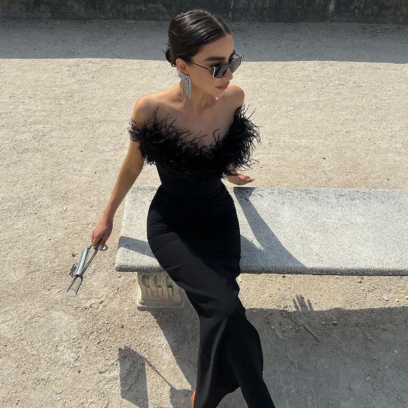 European and American Strapless Dress Summer New V-neck Mao Mao Fishtail Swing Women s Skirt S чёрный
European and American Strapless Dress Summer New V-neck Mao Mao Fishtail Swing Women s Skirt S чёрный