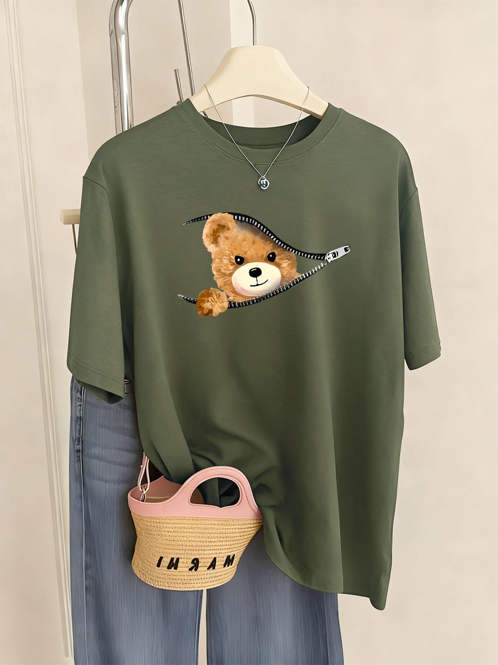 Zipper Bear Pattern Prints TShirts Women Summer Loose Short Sleeve Tops ONeck Comfortable T Shirt Basics Soft Womans Clothes S
Zipper Bear Pattern Prints TShirts Women Summer Loose Short Sleeve Tops ONeck Comfortable T Shirt Basics Soft Womans Clothes S