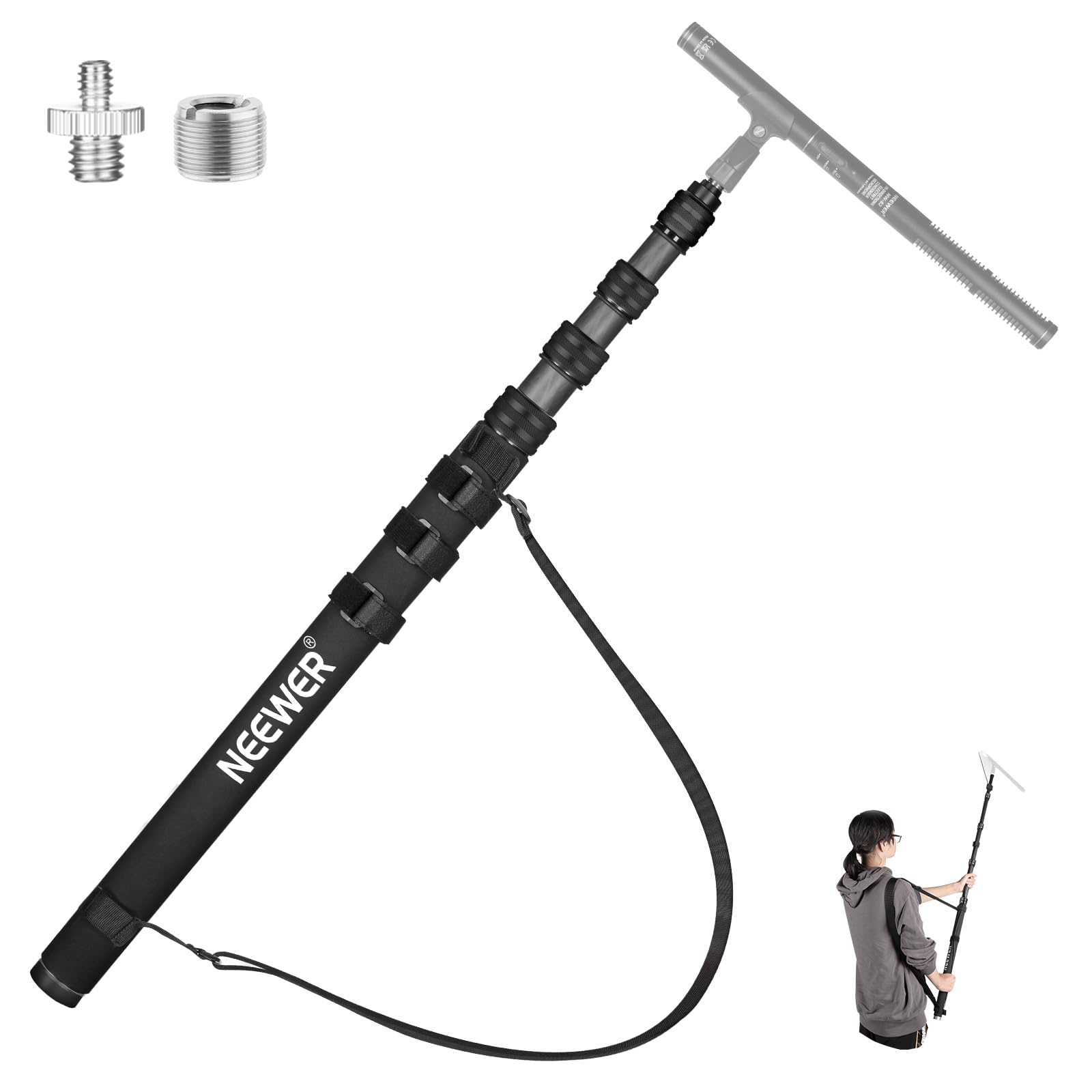 NEEWER New Edition Microphone Boom Pole 300cm Telescoping Carbon Fiber Microphone Boom Arm 5 Sections 14 38 58 Screw Adapter Cable Strap Shoulder
NEEWER New Edition Microphone Boom Pole 300cm Telescoping Carbon Fiber Microphone Boom Arm 5 Sections 14 38 58 Screw Adapter Cable Strap Shoulder
